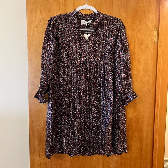 Ba&sh Deep Dress Lady Noir Multicolor Print Button Yolk NWT Size XS MSRP $365